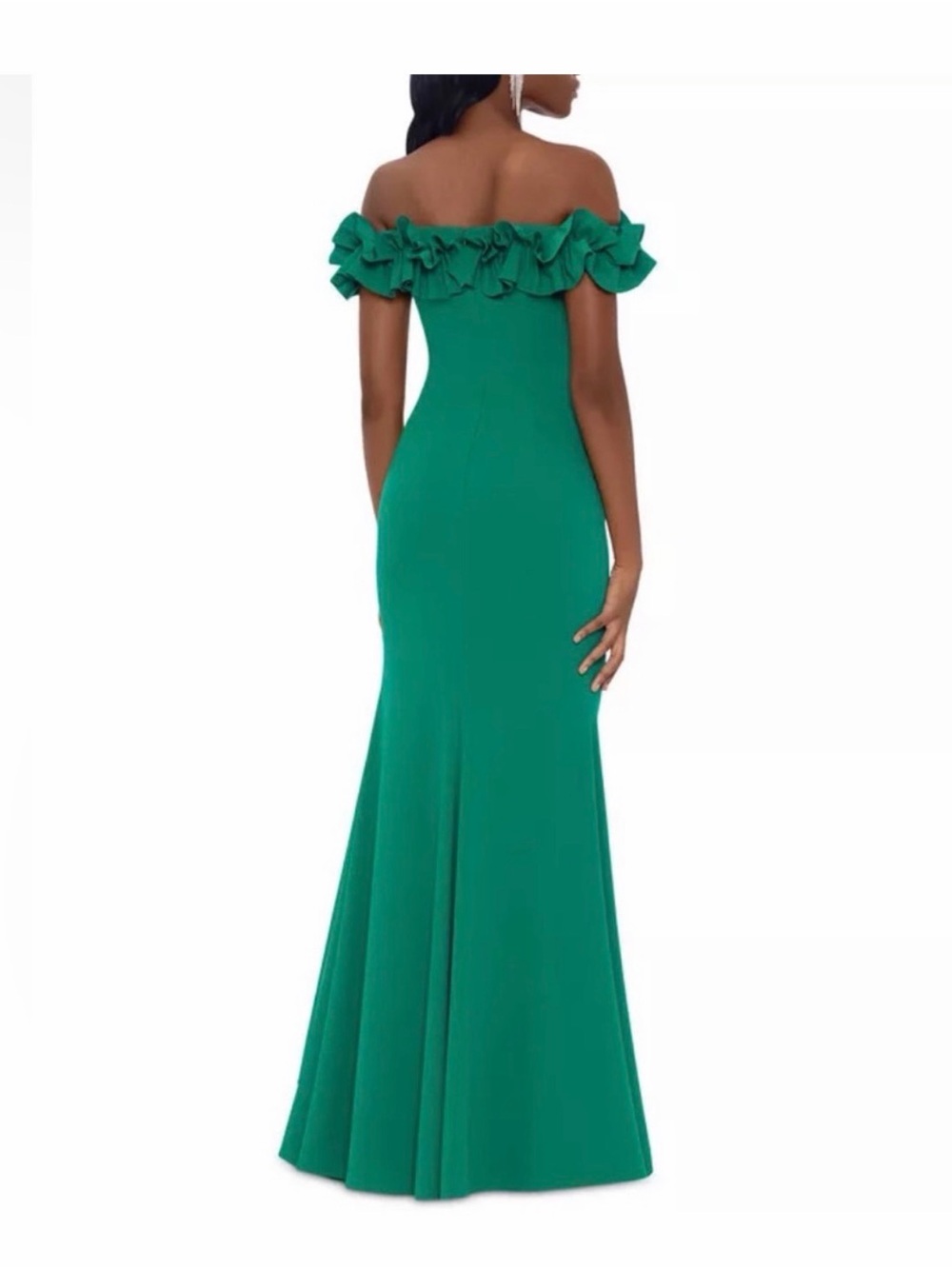 Xscape Emerald One-Shoulder Ruffle Gown with High Slit - Picture 4 of 10